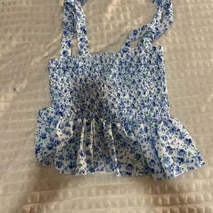 Floral Smocked Crop Top with Ruffle Hem